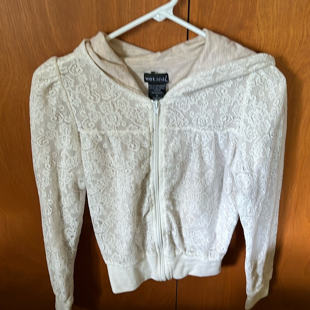 Wet Seal lined white Lacey hoodie size S